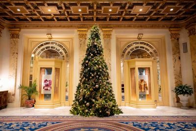 Holiday tree in a grand lobby