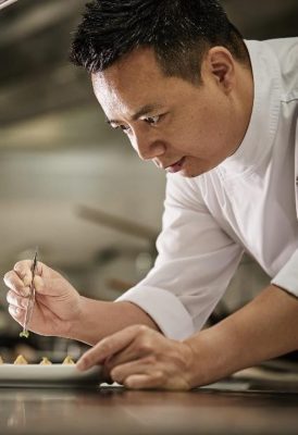 Chef plating appetizers