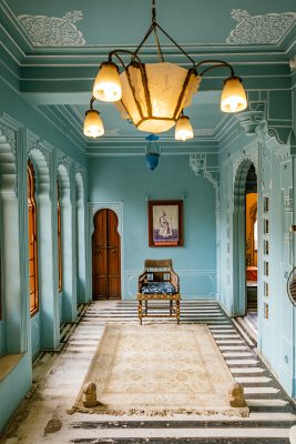 Elegant Blue Hallway in a Luxurious Residence