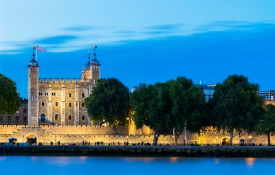 The White Tower and defensive walls of the Tower of London, home to the Crown Jewels