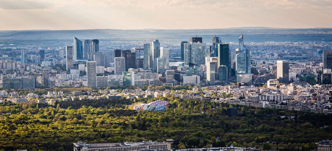 Parisian Panorama: La Défense, Bois de Boulogne, and the City at Sunset