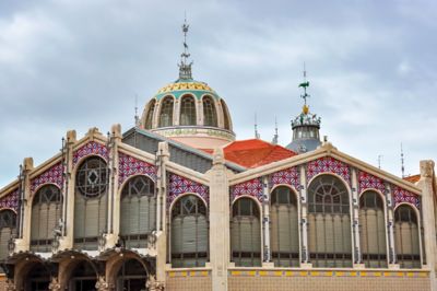 The arched windows and colourful dome of the Mercat Central in Valencia