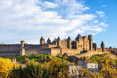 Carcassonne, a fortified medieval city with an interior castle, in France