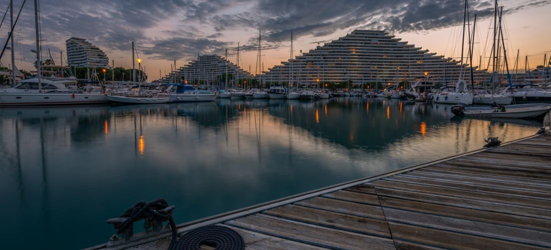 Sunrise over Marina Baie des Anges, French Riviera