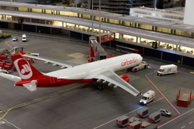 Détail d’un avion miniature exposé à Miniatur Wunderland, musée de modélisme à Hambourg