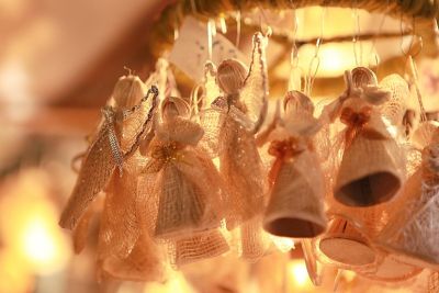 Delicate angel decorations at the Christmas market in Prague's Old Town Square
