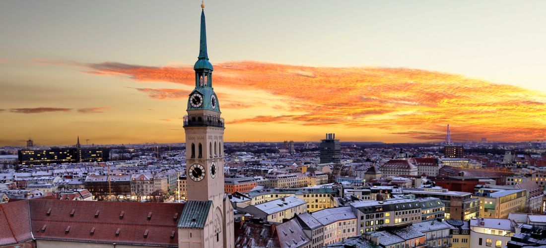 Winter Sunset over Munich Cityscape