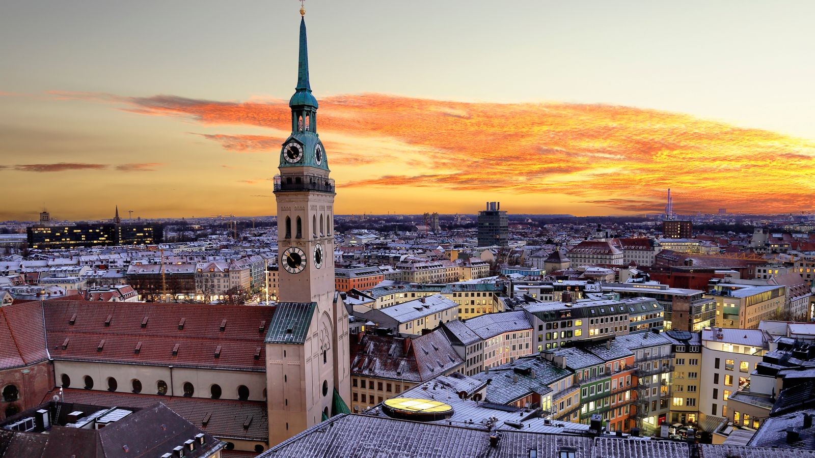 Winter Sunset over Munich Cityscape