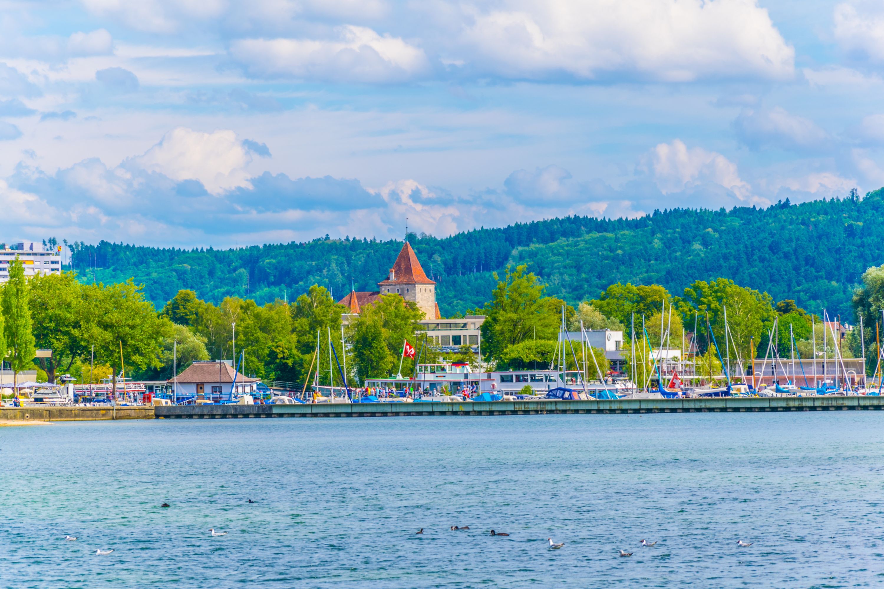 Biel/Bienne Harbor on Lake Bielersee, Switzerland