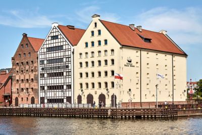 The timbered façade and gabled roof of the National Maritime Museum in Gdańsk
