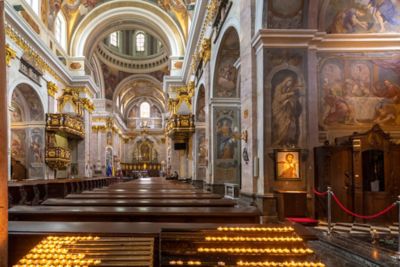 St. Nicholas’ Cathedral in Ljubljana, with a gilded and frescoed interior