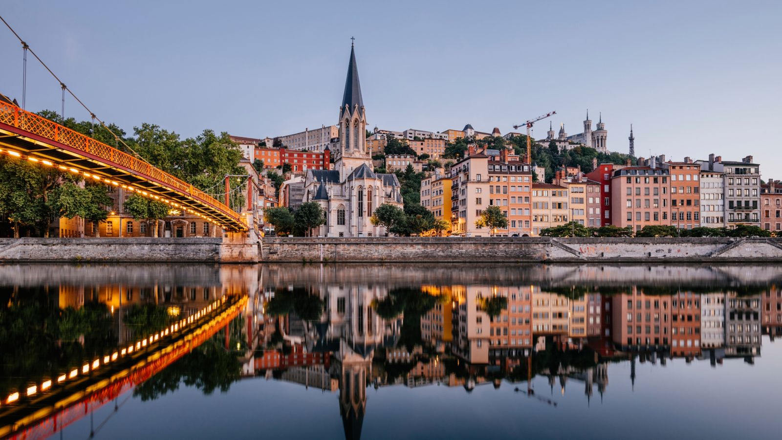 Lyon Twilight: Paul-Couturier Footbridge over the Saône River