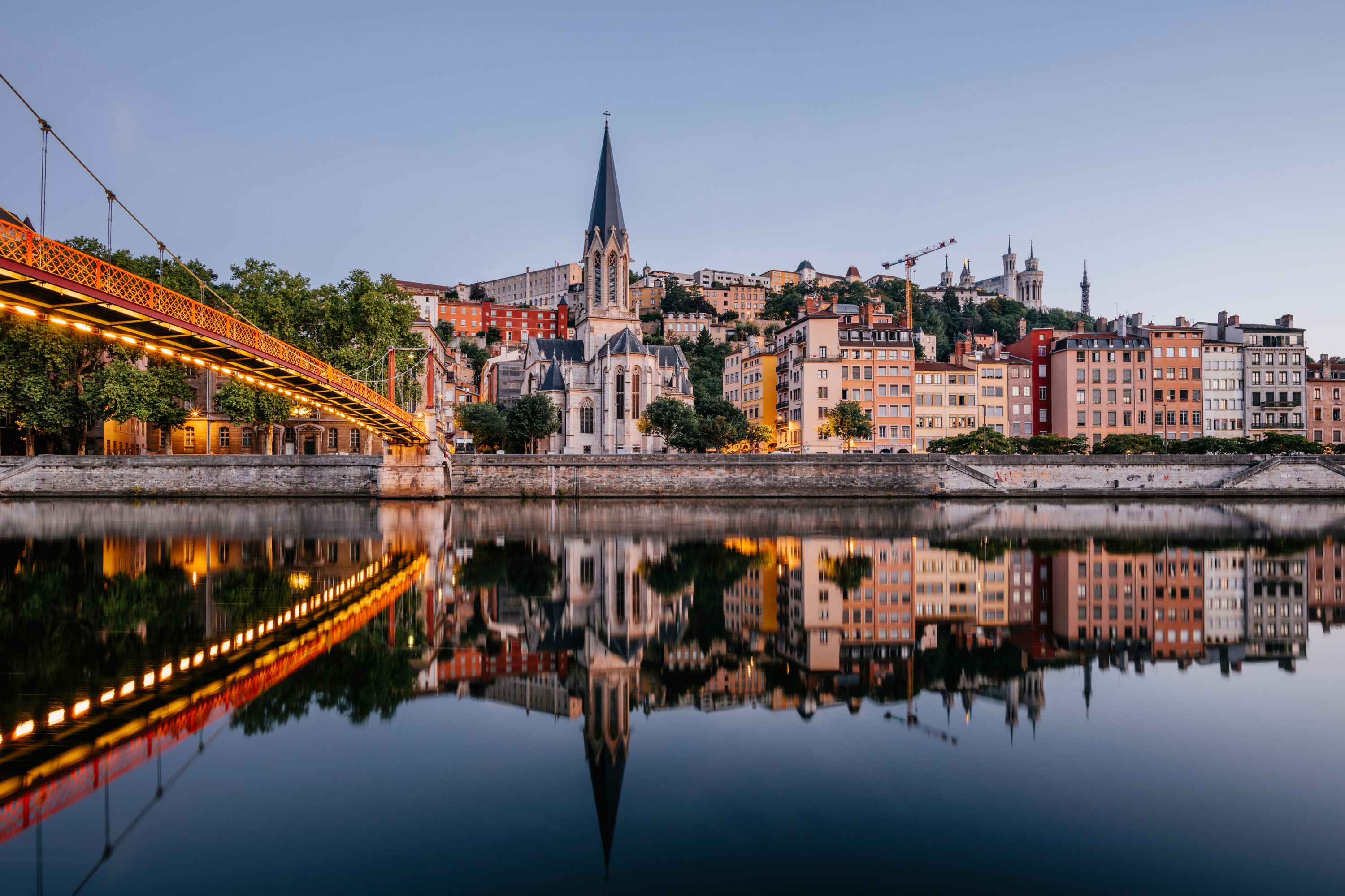 Lyon Twilight: Paul-Couturier Footbridge over the Saône River