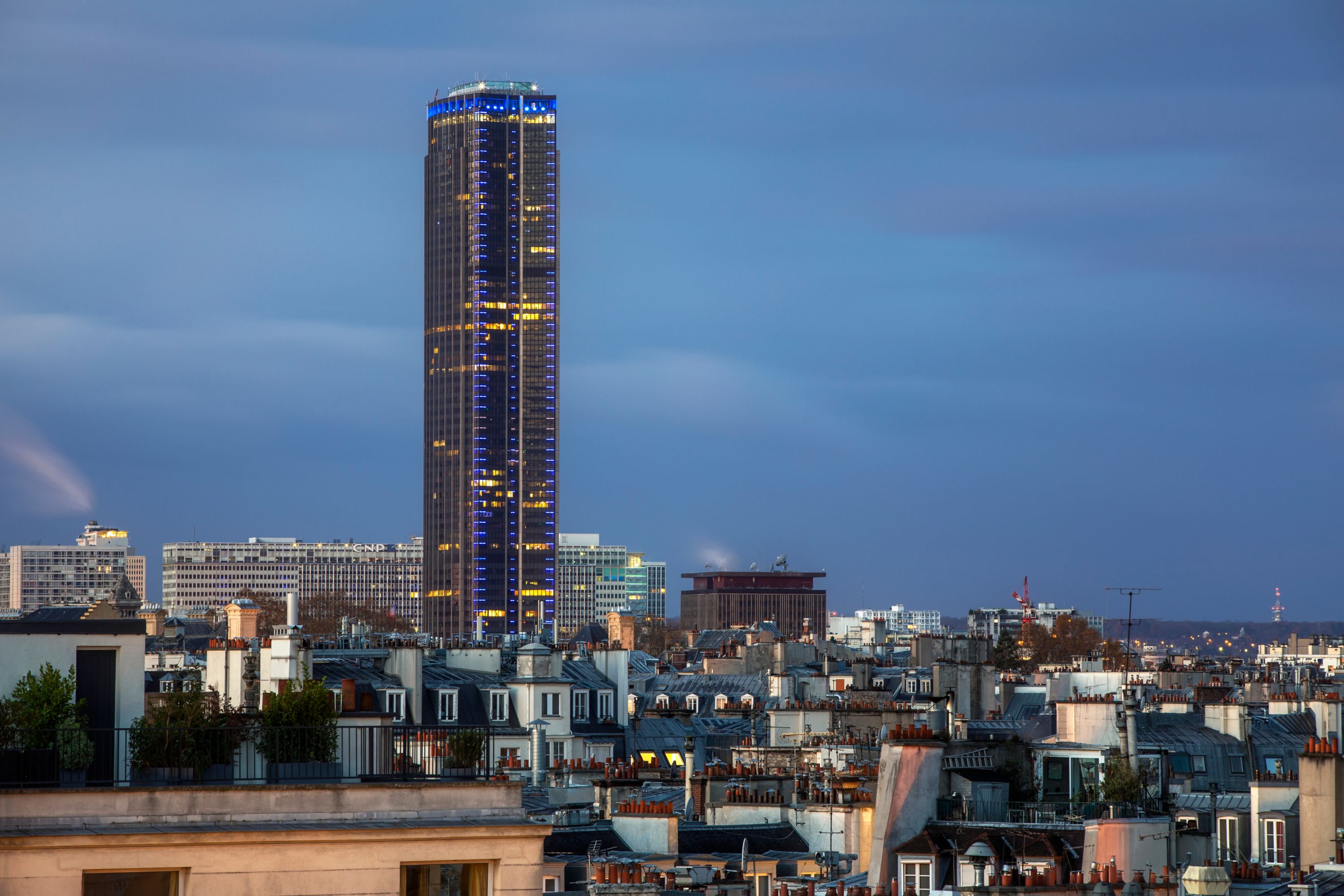 Twilight View of Tour Montparnasse in Paris