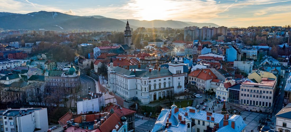 Sunset over Bielsko-Biala, a city in southern Poland