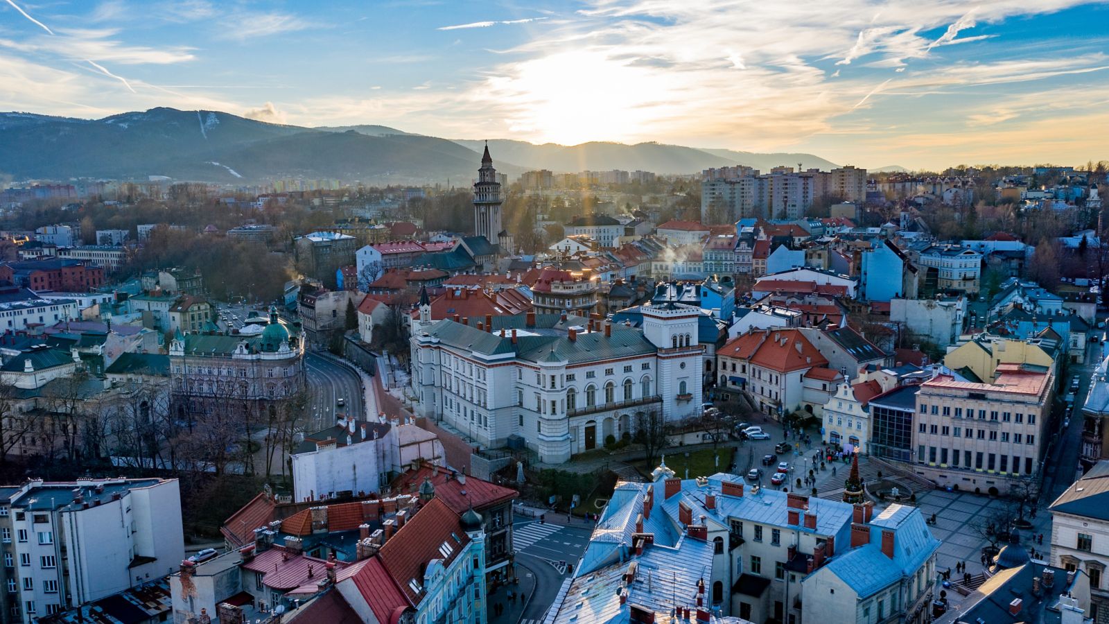 Sunset over Bielsko-Biala, a city in southern Poland