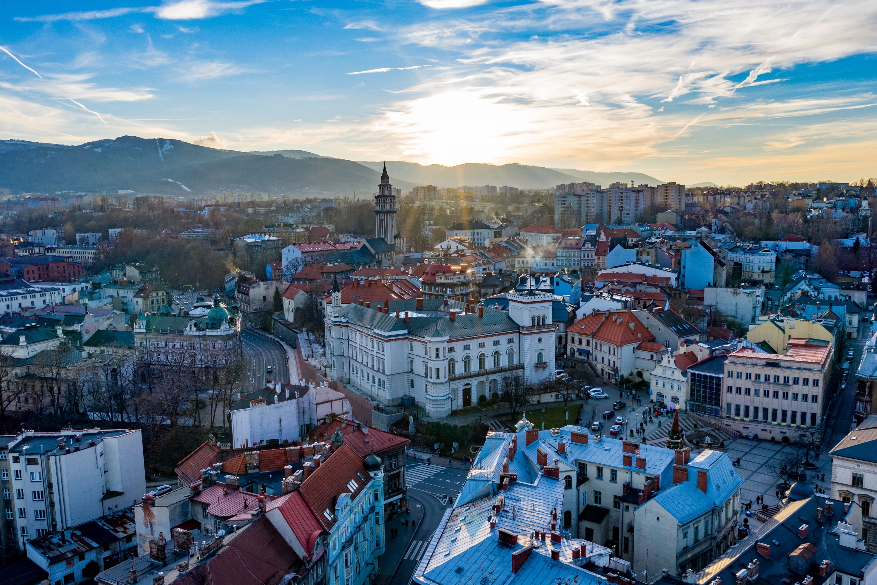 Sunset over Bielsko-Biala, a city in southern Poland