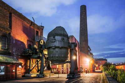 The imposing Bessamer Converter used for steelmaking at Kelham Island Museum in Sheffield