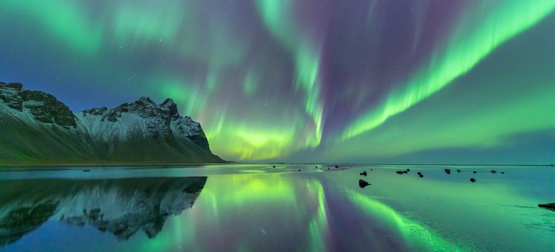 Icelandic Aurora Borealis & Mountain Reflection