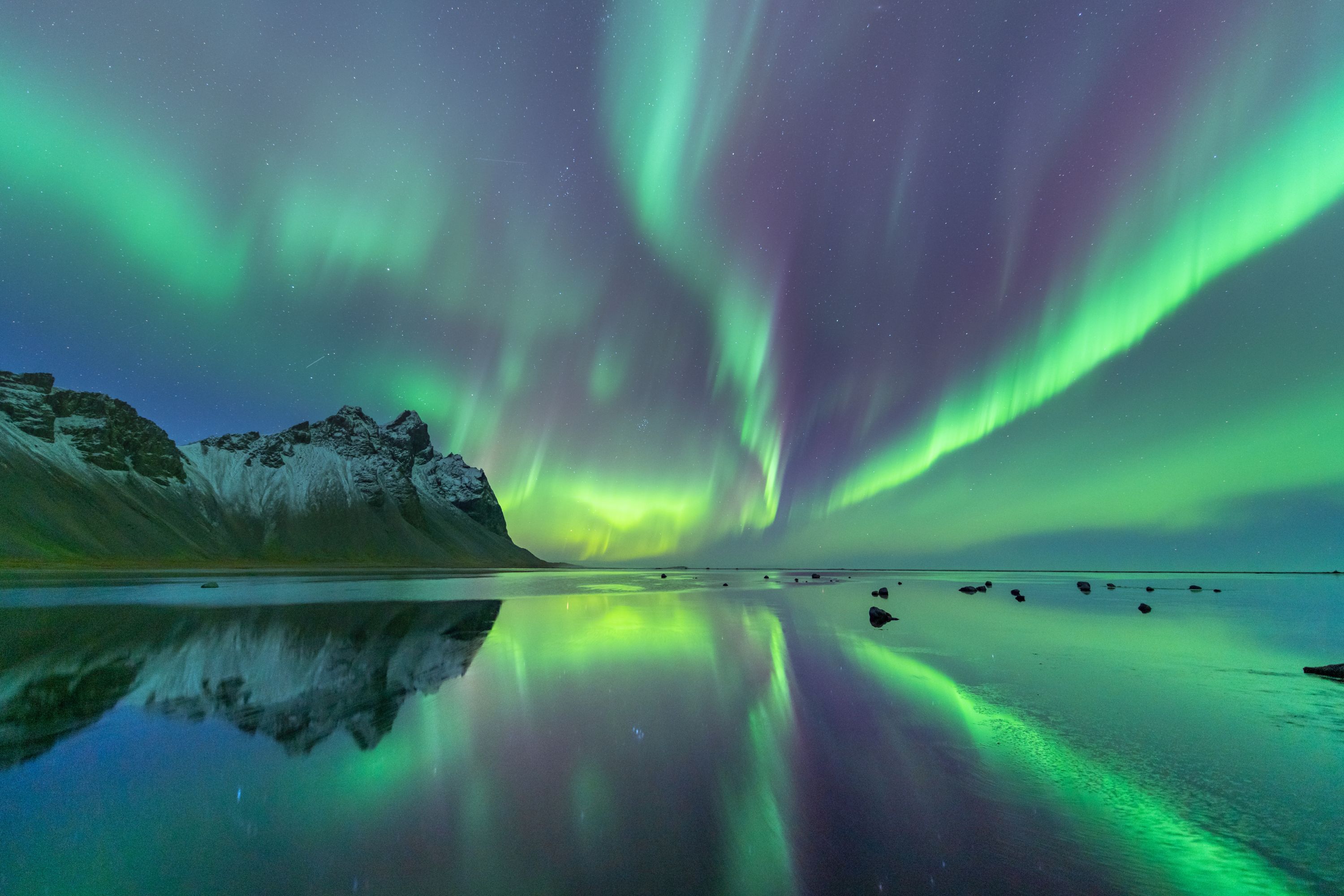 Icelandic Aurora Borealis & Mountain Reflection
