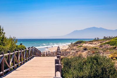 Cabopino Beach in Marbella, Málaga, overlooking the blue Mediterranean Sea