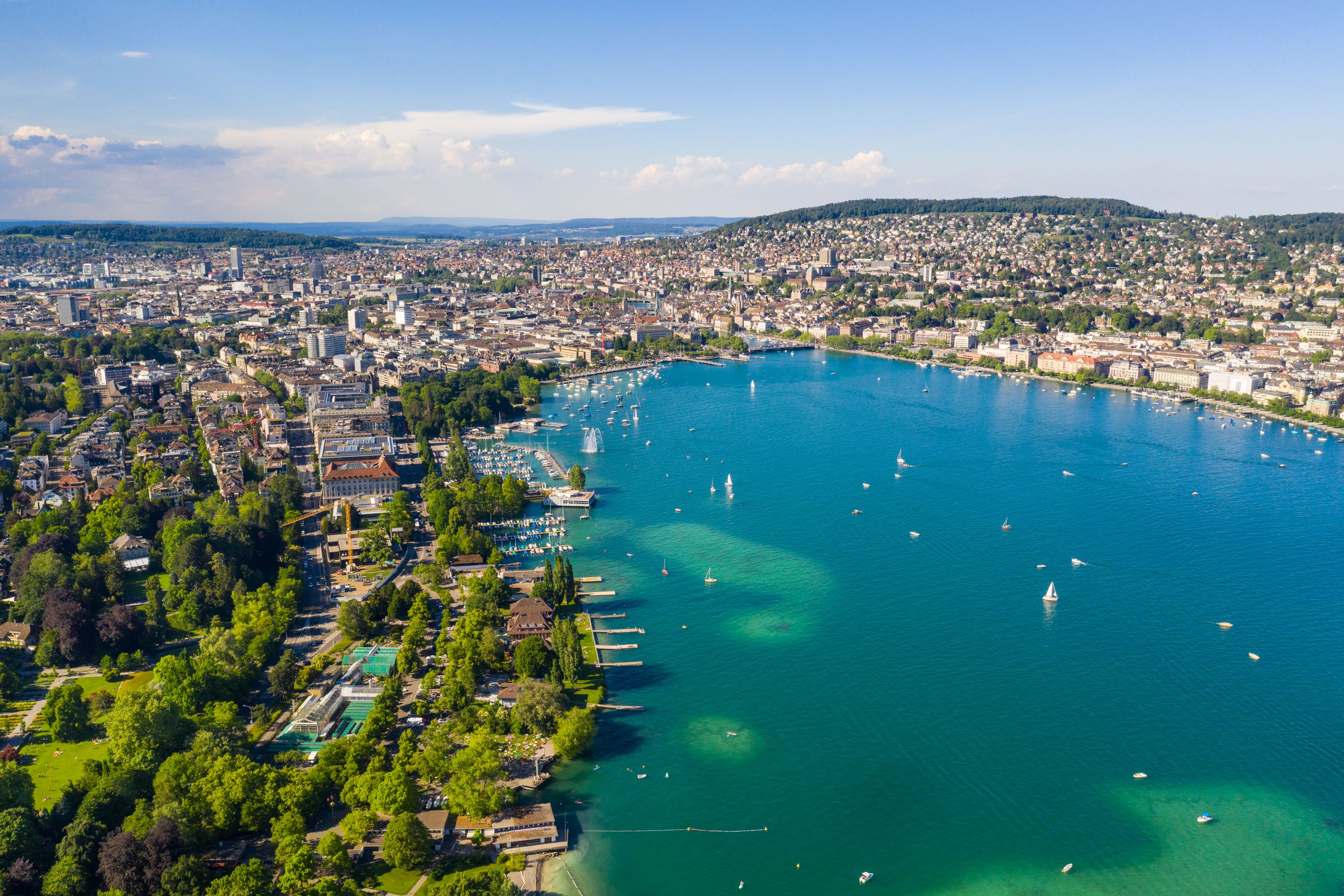 Switzerland-Zurich-Mythenquai-Lake-Aerial