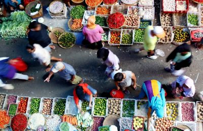 Blurred Motion of People at Vegetable Market