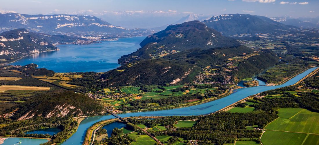 Grand Colombier Summit View of Rhone River and Lake Bourget in France