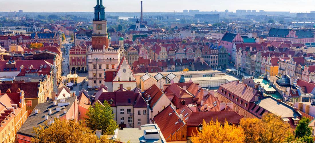 Autumn in Poznan: Aerial View of the Historic Market Square