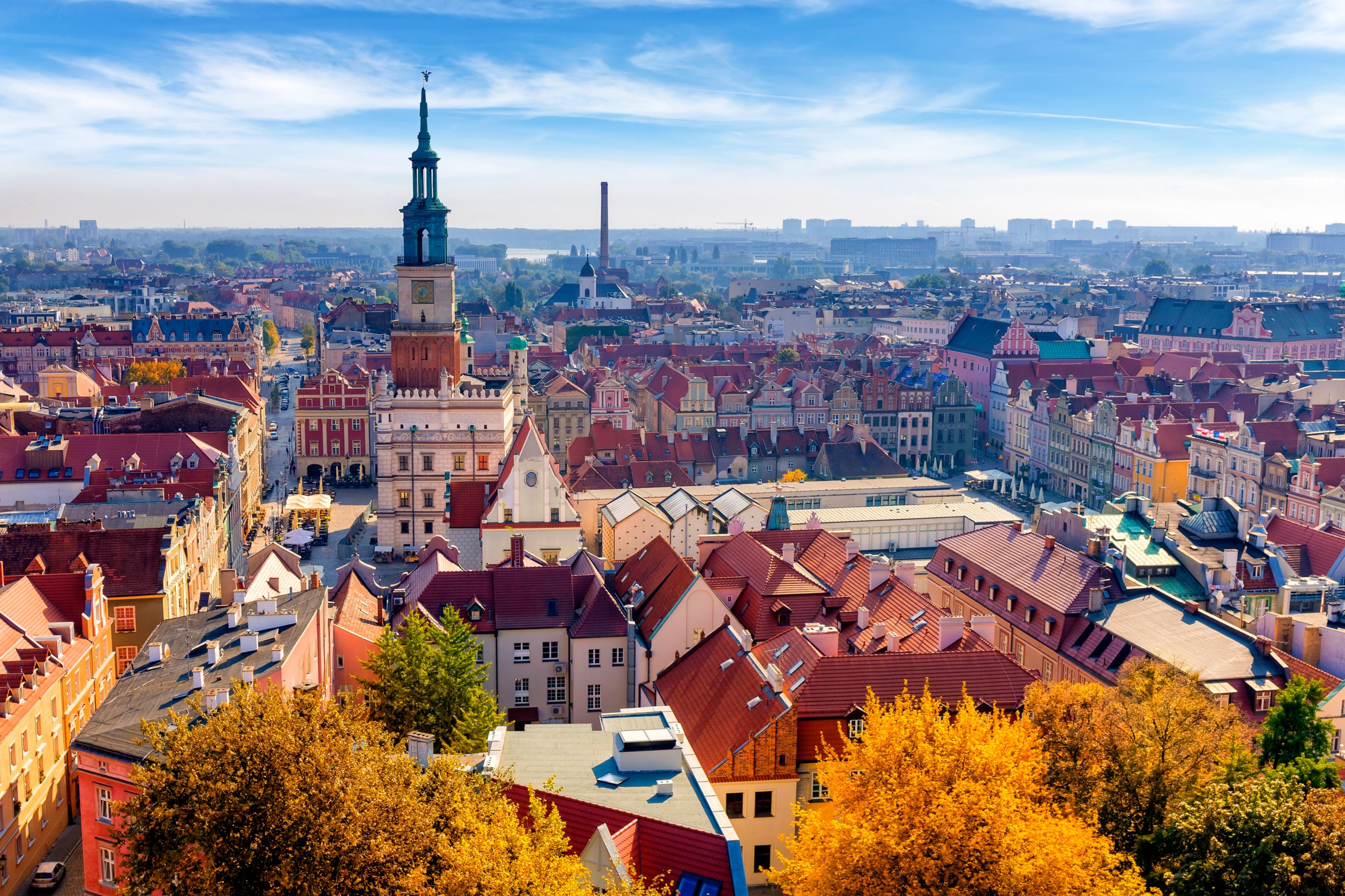 Autumn in Poznan: Aerial View of the Historic Market Square