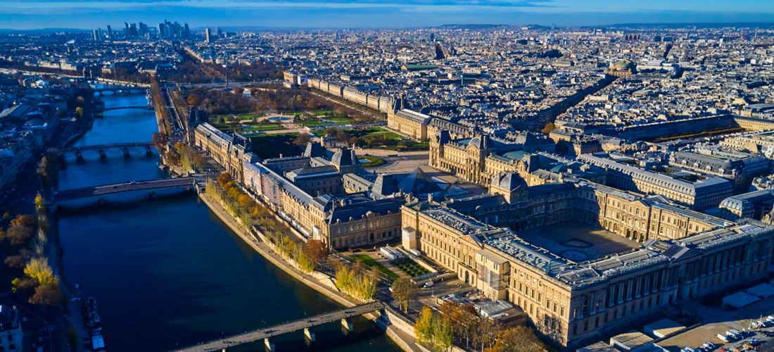 Aerial View of Paris: The Louvre and the Seine