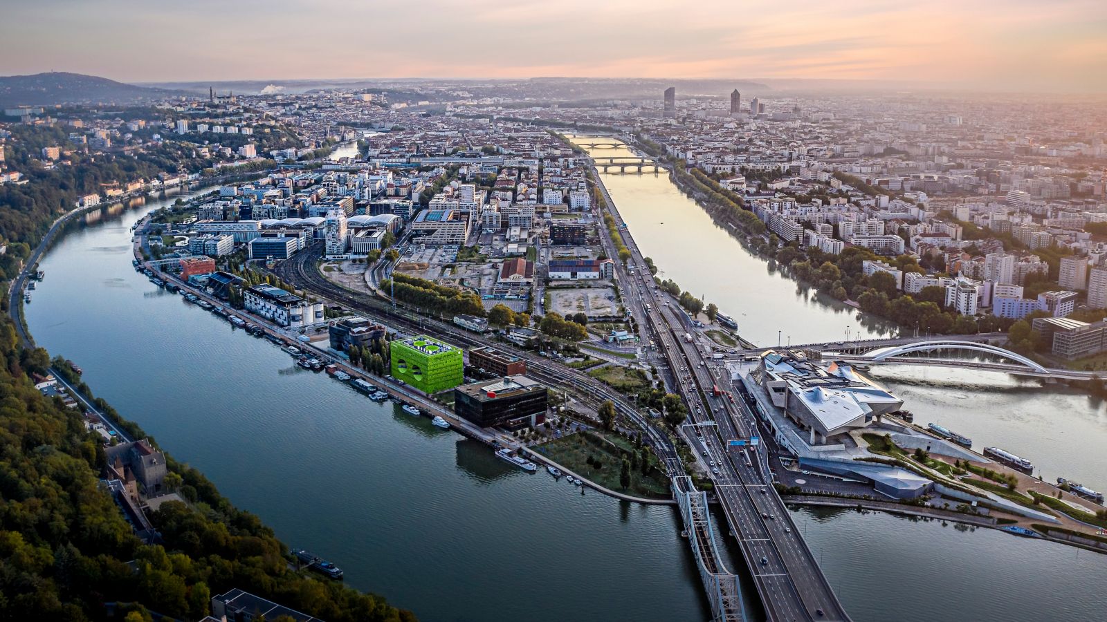 Lyon at Dusk: Confluence of Rhone & Saone
