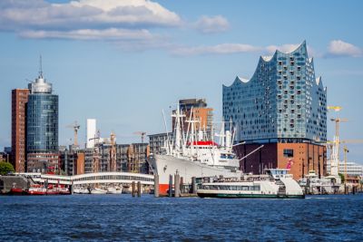 The striking façade of the Elbphilharmonie concert hall in Hamburg, Germany