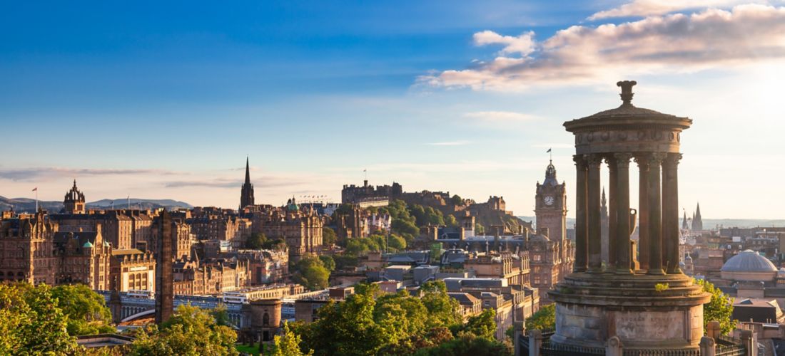 Edinburgh cityscape from Calton Hill at sunset - Scotland UK