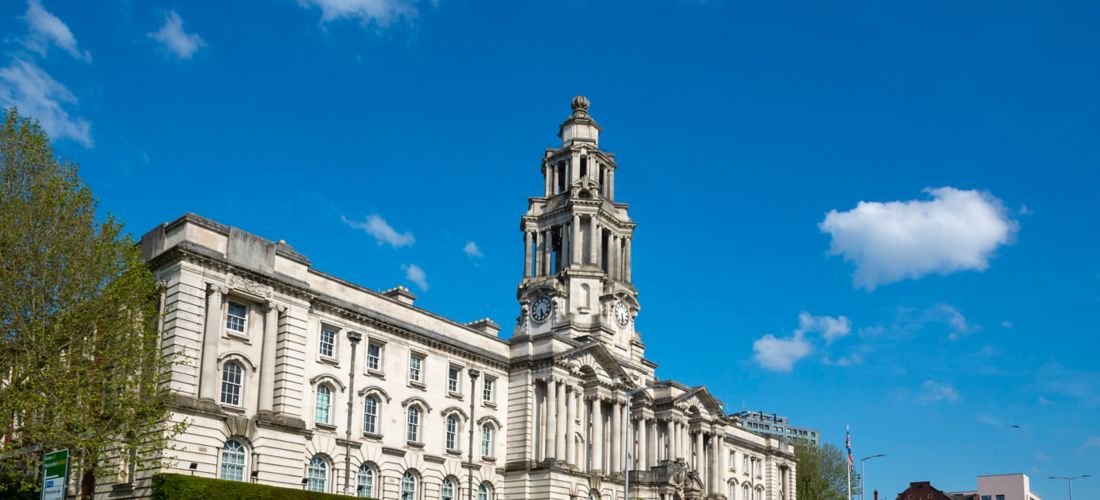 Sunny Day at Stockport Town Hall, England