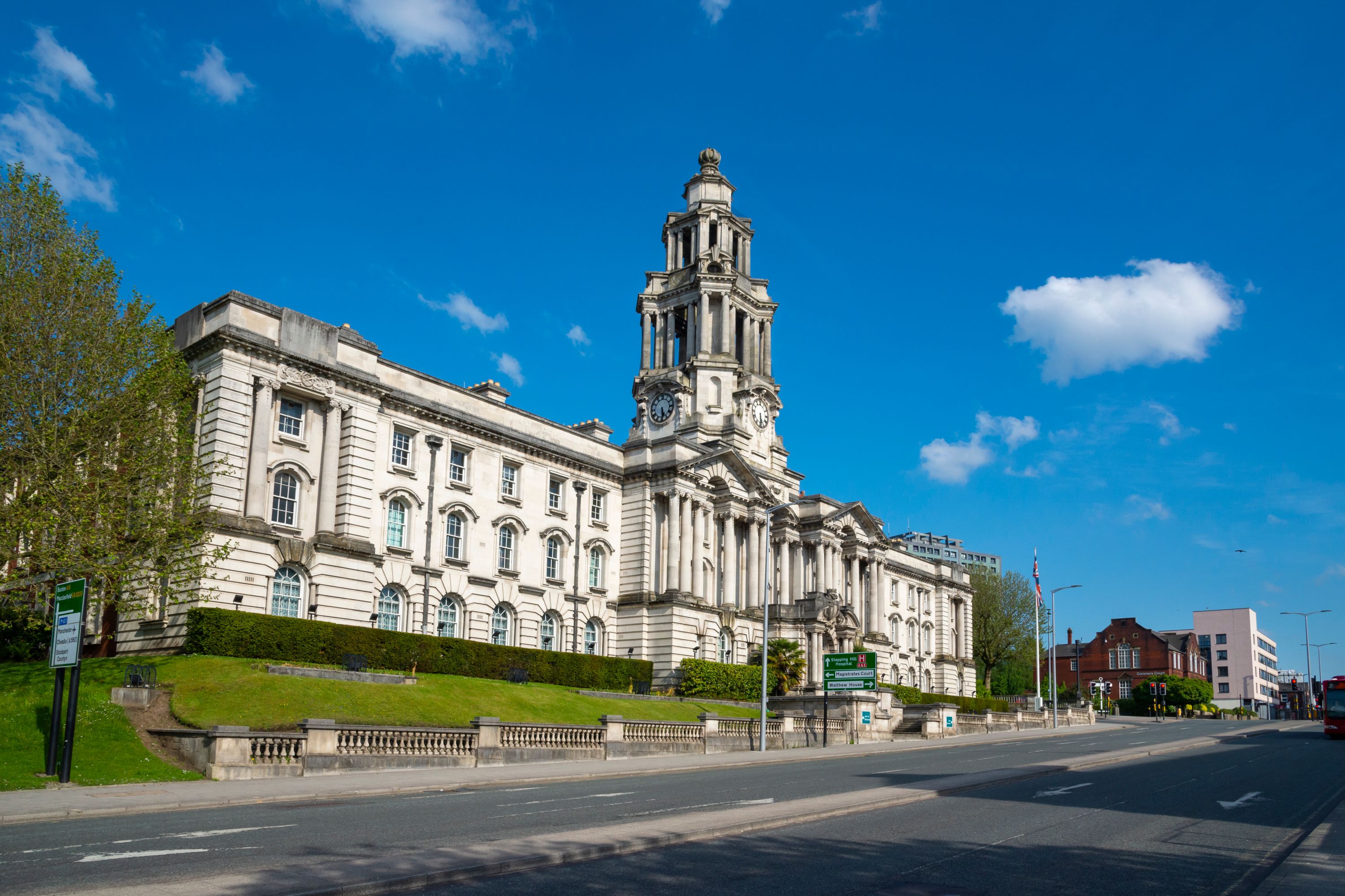 Sunny Day at Stockport Town Hall, England