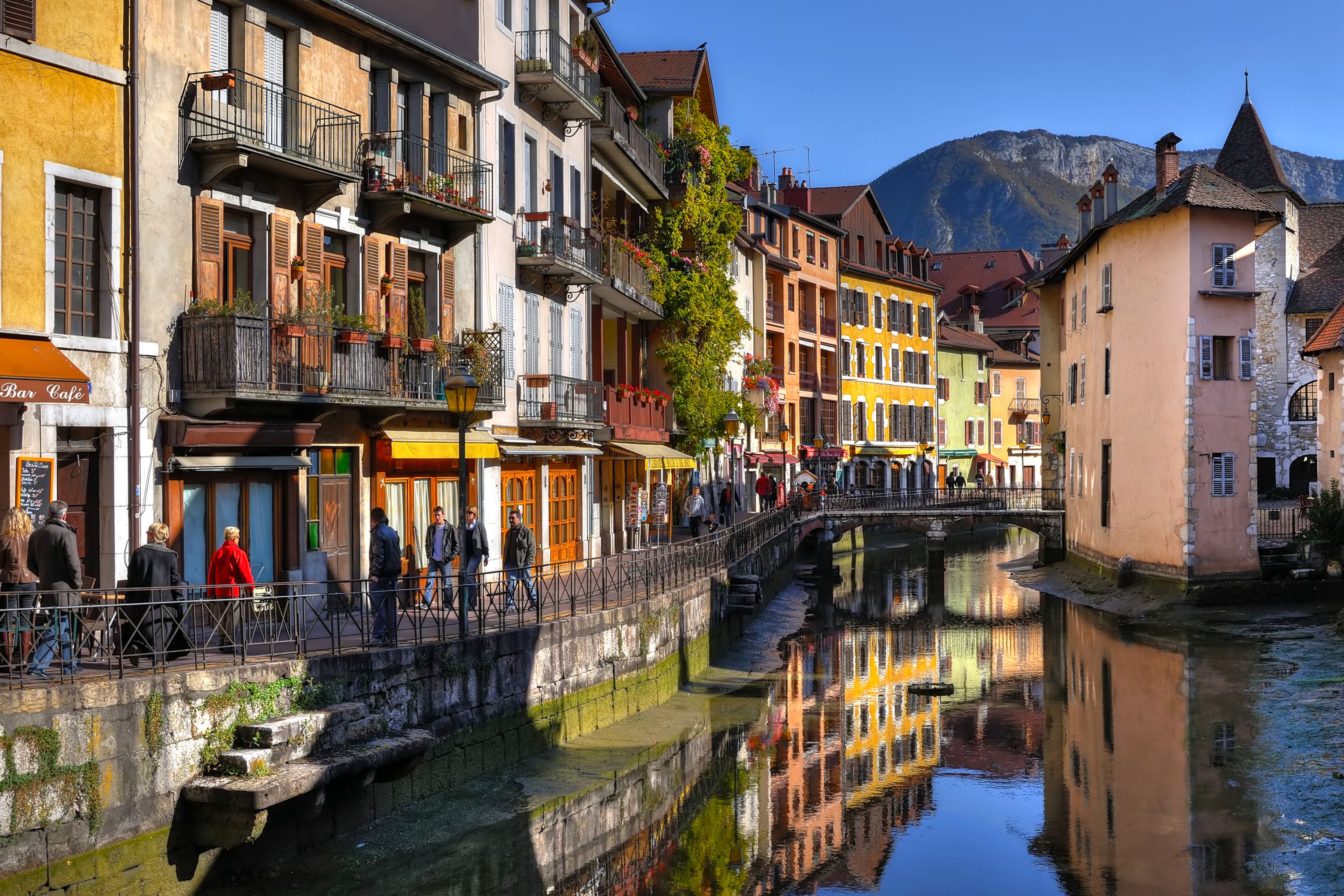 Colorful houses along canal in Annecy