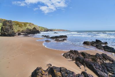 A deserted beach in St Cyrus National Nature Reserve on the Aberdeenshire coast