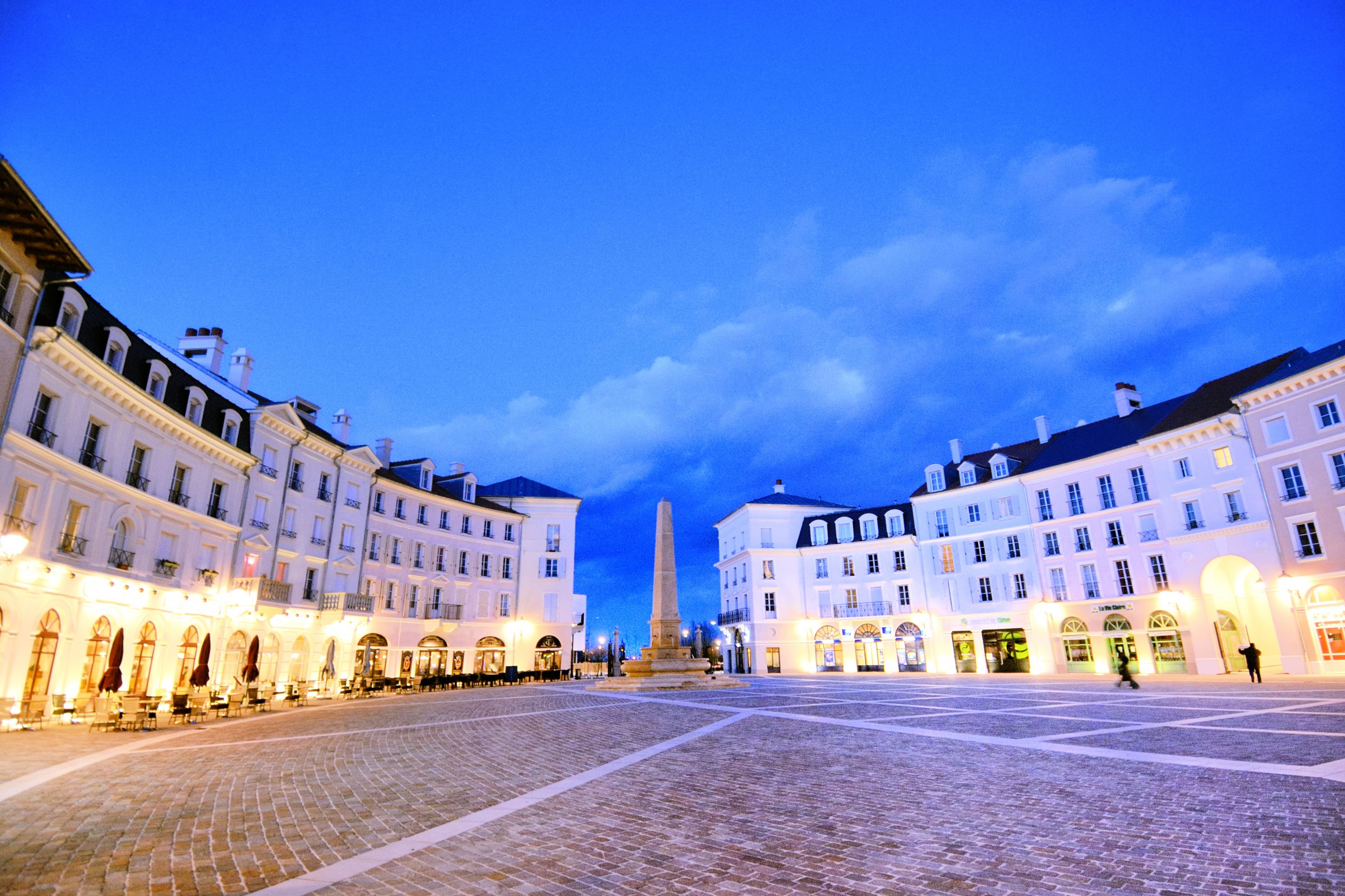 Dusk in Serris, France: Retro Architecture Meets Modern Charm