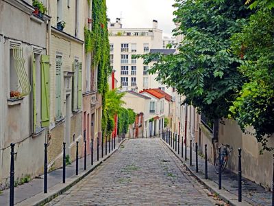 A peaceful, house-lined cobbled street in Ménilmontant in Paris's 20th arrondissement