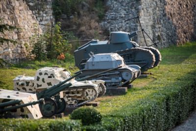 A line of tanks on a lawn outside Belgrade Fortress, Serbia