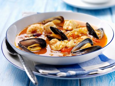 Bouillabaisse, a rich seafood stew from Provence popular in French cuisine