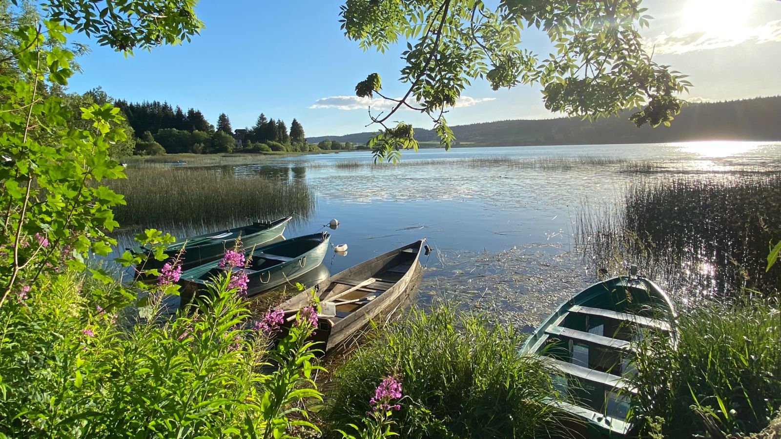 Serene Sunset with Boats on Lac Saint-Point, Doubs