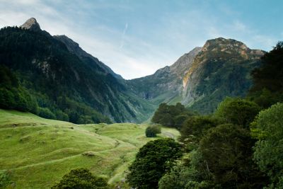 Dramatic, craggy mountains, popular for hiking, near the spa town of Luchon, France