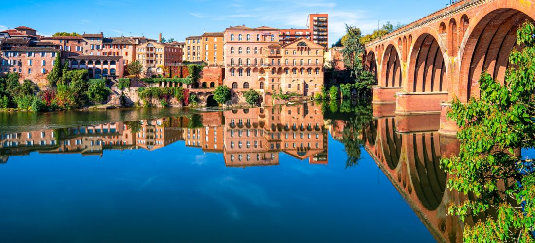 Albi, France: Riverfront View with Cathedral of Saint Cecilia
