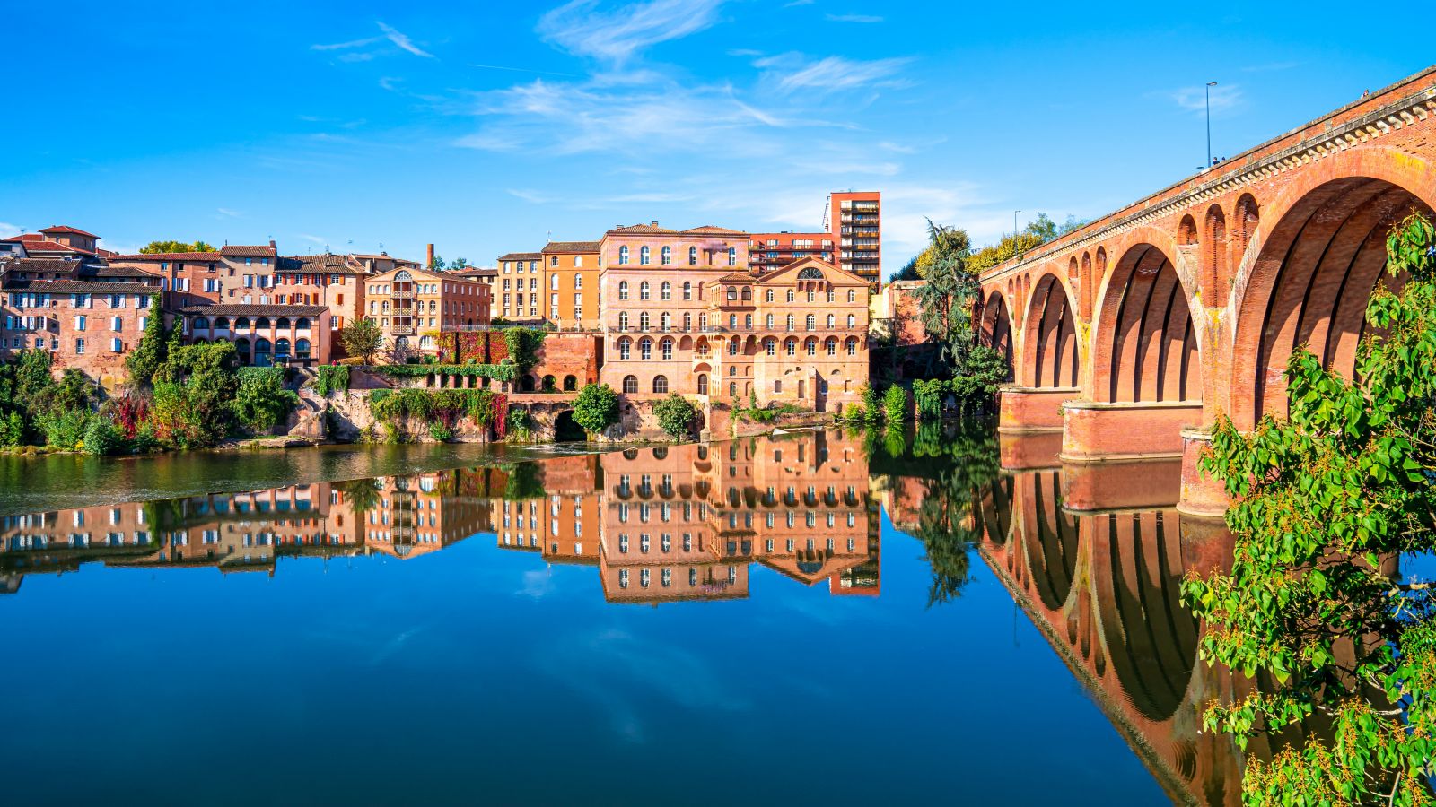 Albi, France: Riverfront View with Cathedral of Saint Cecilia