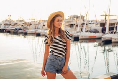 A holidaymaker in a Breton striped top, a distinctive French wardrobe staple
