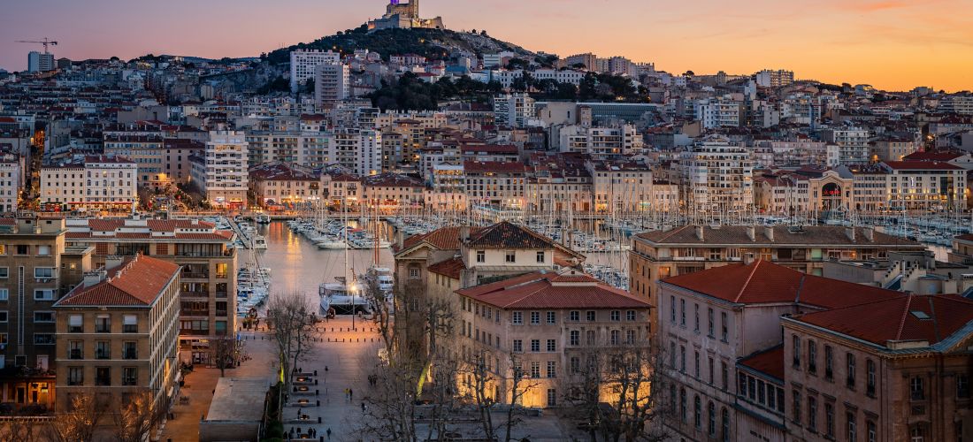 Marseille Sunset: Cityscape with Notre-Dame de la Garde