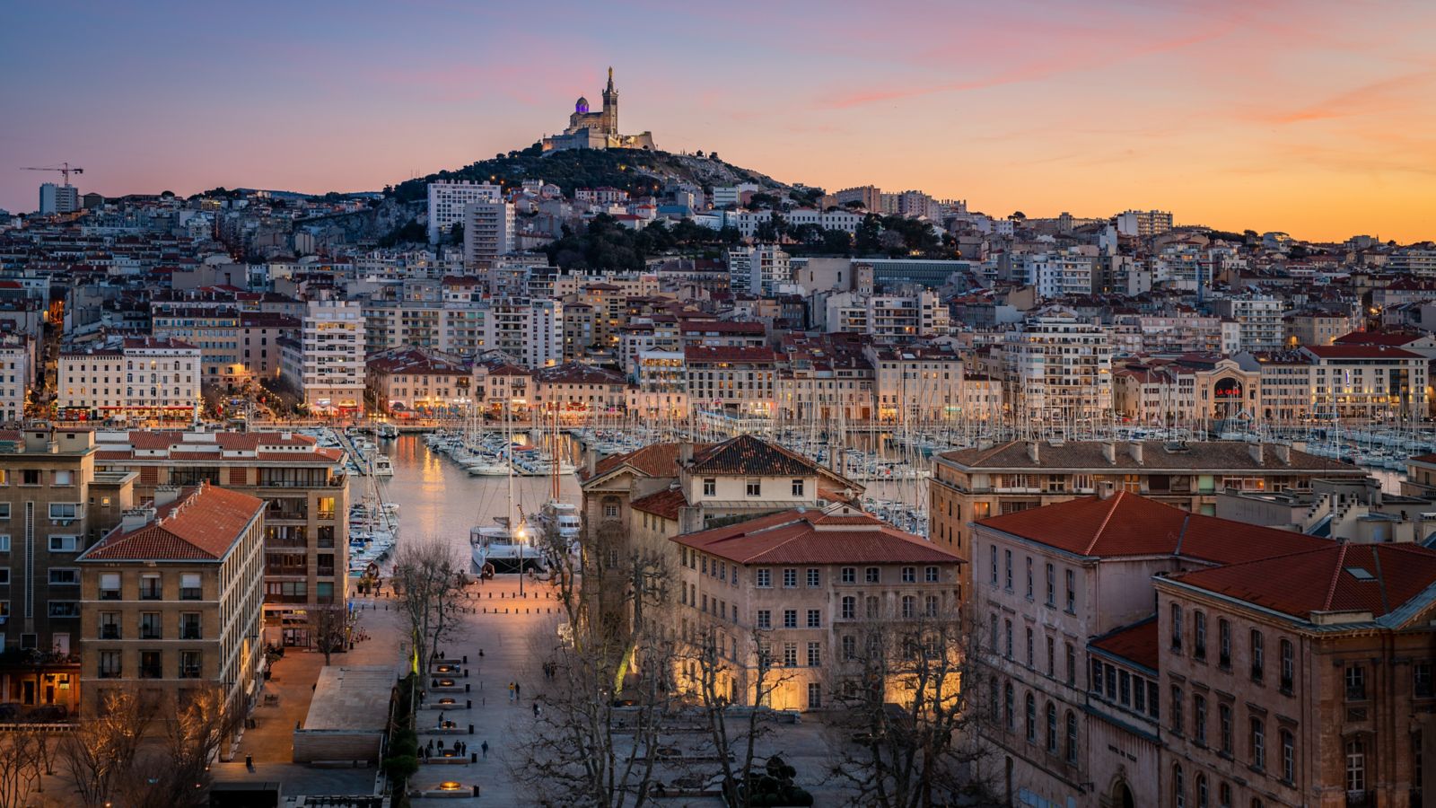 Marseille Sunset: Cityscape with Notre-Dame de la Garde