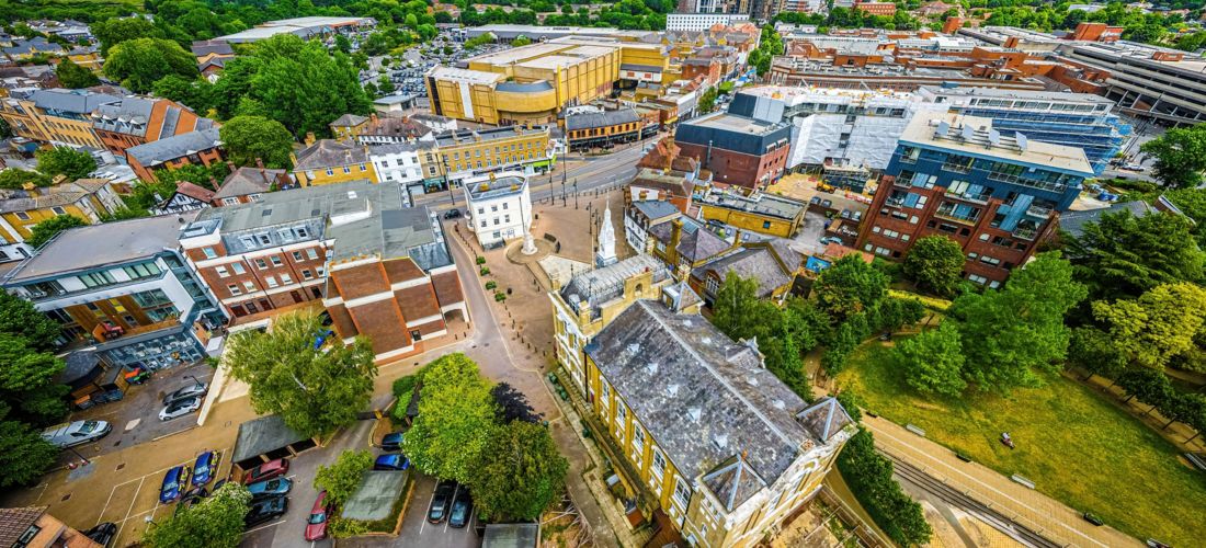 Aerial View of Staines-upon-Thames Town Centre